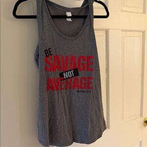District Gray Tank Top with Red 'Savage' Graphic